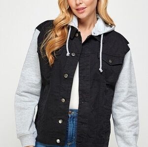 REWASH Women's hooded jean jacket drawstring layered sweatshirt. Sz 1X